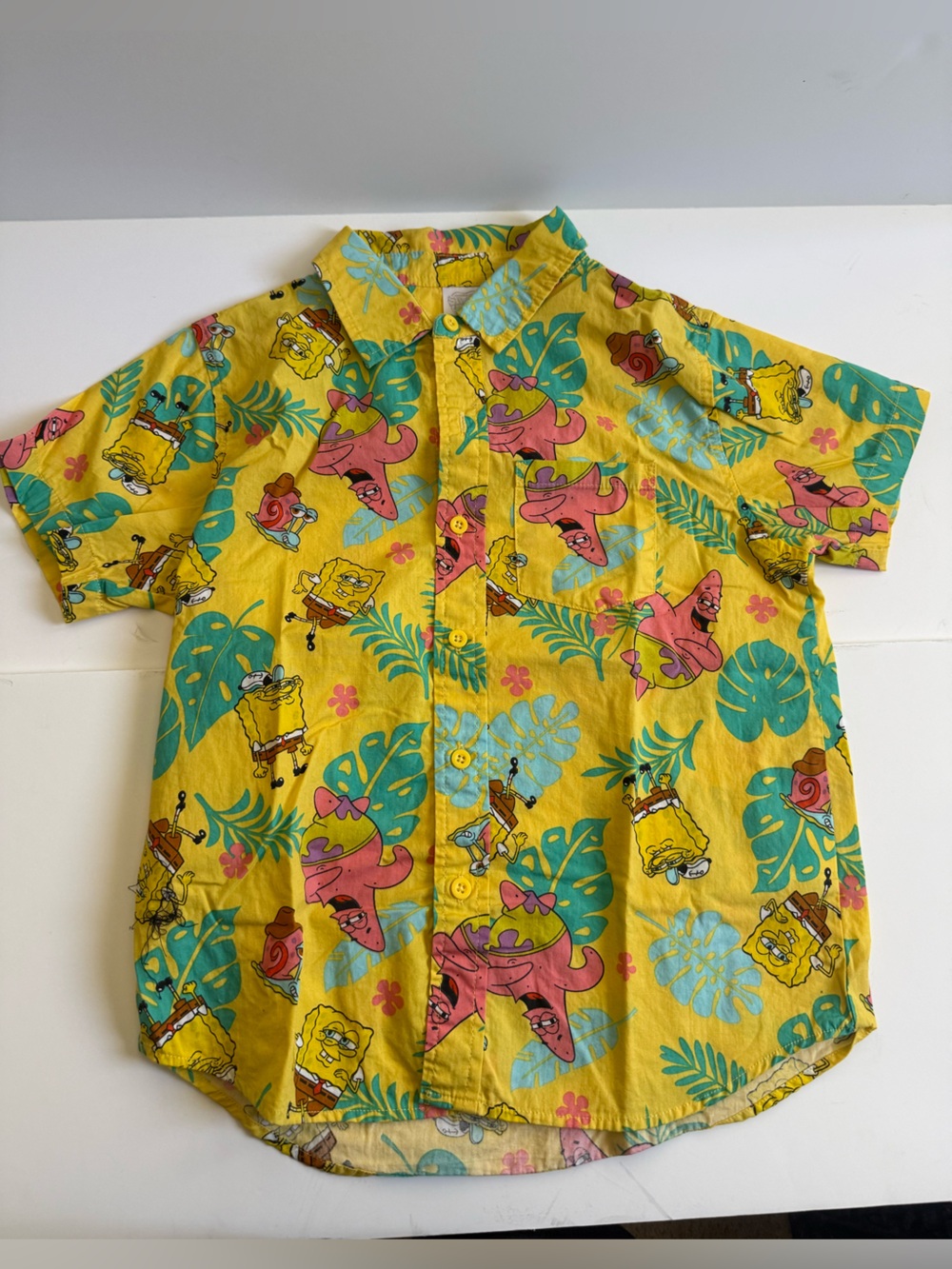 SpongeBob Hawaiian Print Button-Up Shirt - Yellow kids M 6/7